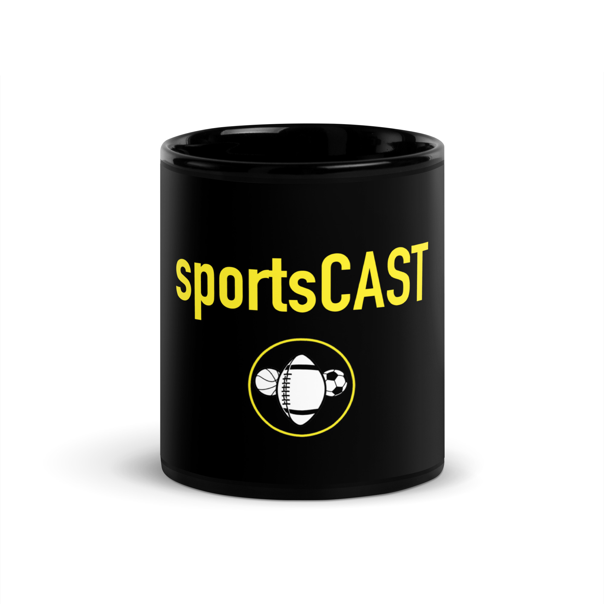 The Sports Cast Black Glossy Mug